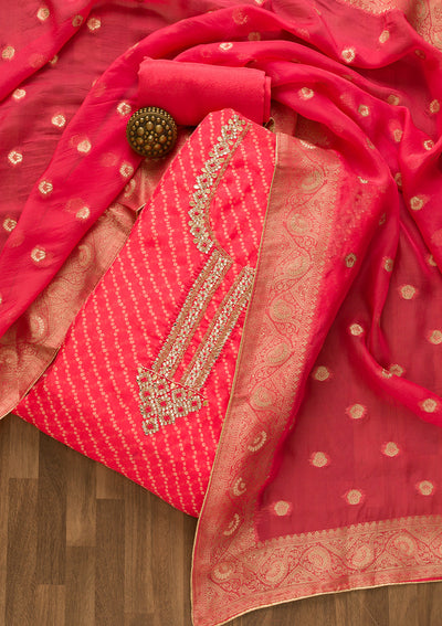 Pink Cutdana Tissue Unstitched Salwar Suit-Koskii