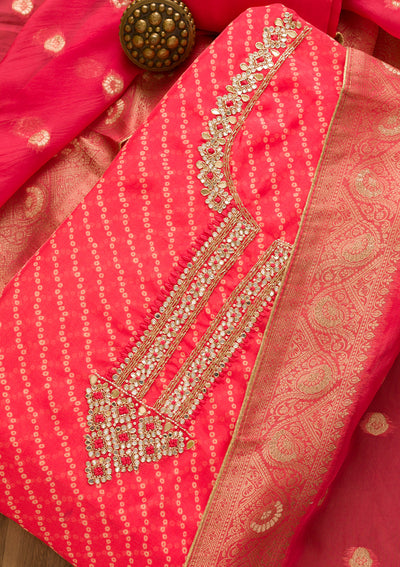 Pink Cutdana Tissue Unstitched Salwar Suit-Koskii