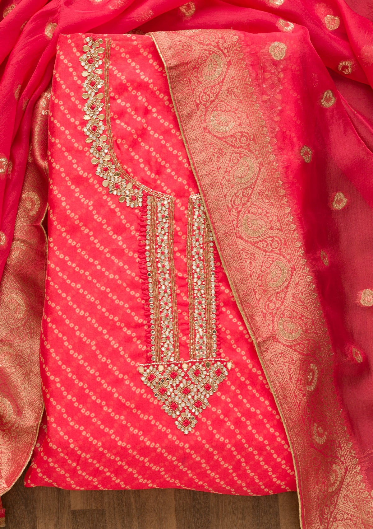 Pink Cutdana Tissue Unstitched Salwar Suit-Koskii