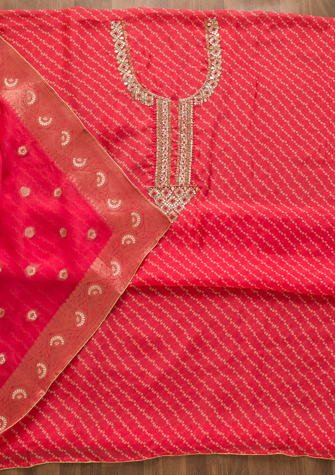 Pink Cutdana Tissue Unstitched Salwar Suit-Koskii