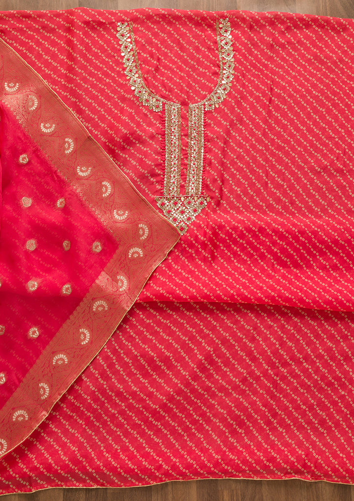 Pink Cutdana Tissue Unstitched Salwar Suit-Koskii