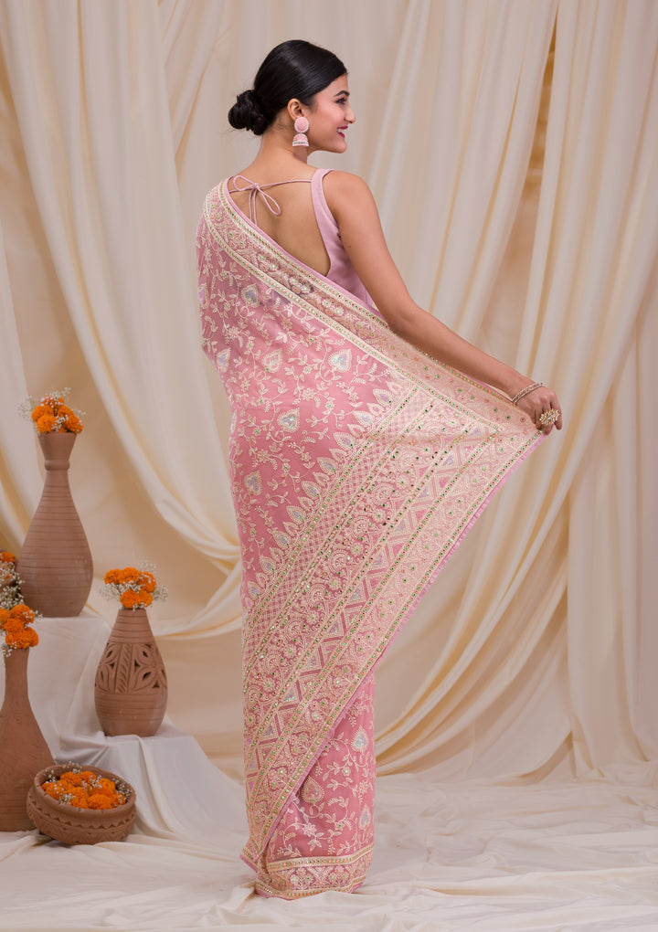 Pink Gotapatti Chiffon Saree
