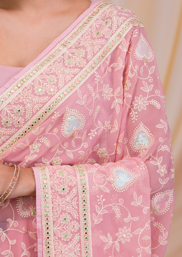 Pink Gotapatti Chiffon Saree