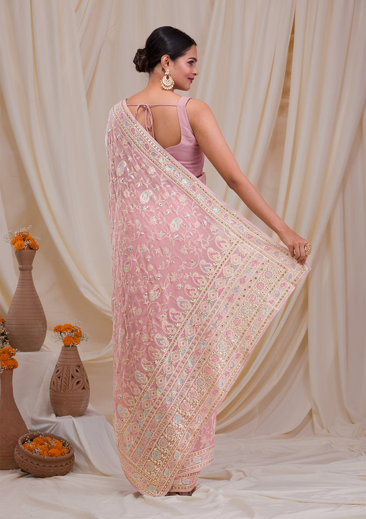Pink Gotapatti Georgette Saree