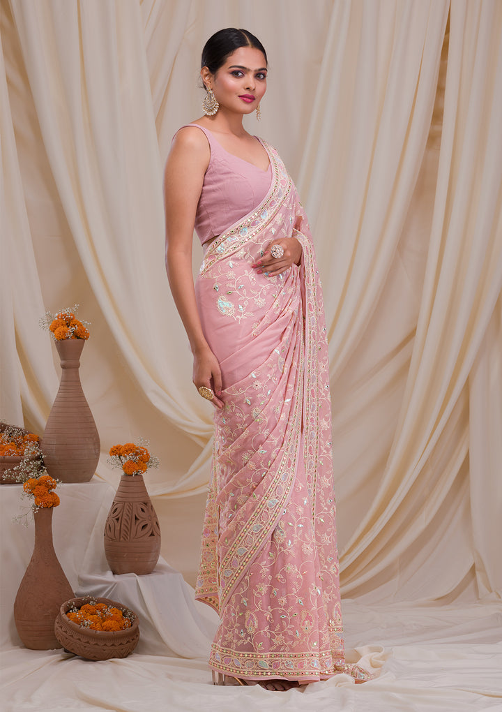 Pink Gotapatti Georgette Saree