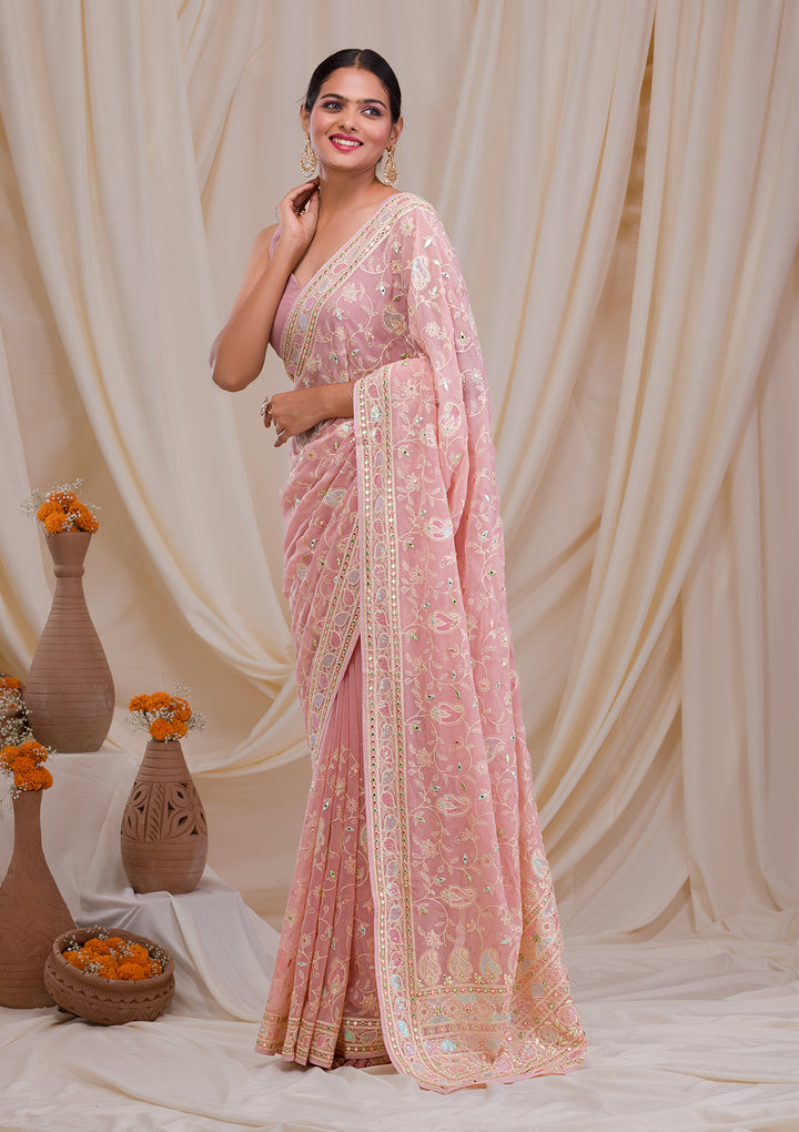 Pink Gotapatti Georgette Saree