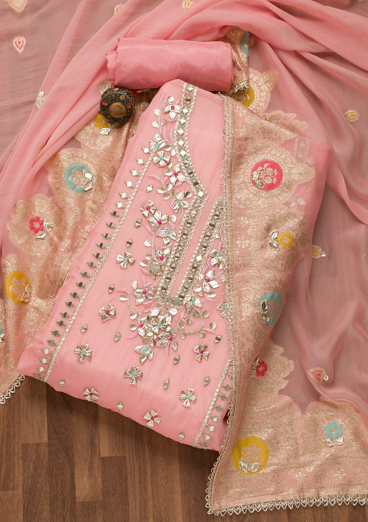 Pink Gotapatti Georgette Unstitched Salwar Suit-Koskii