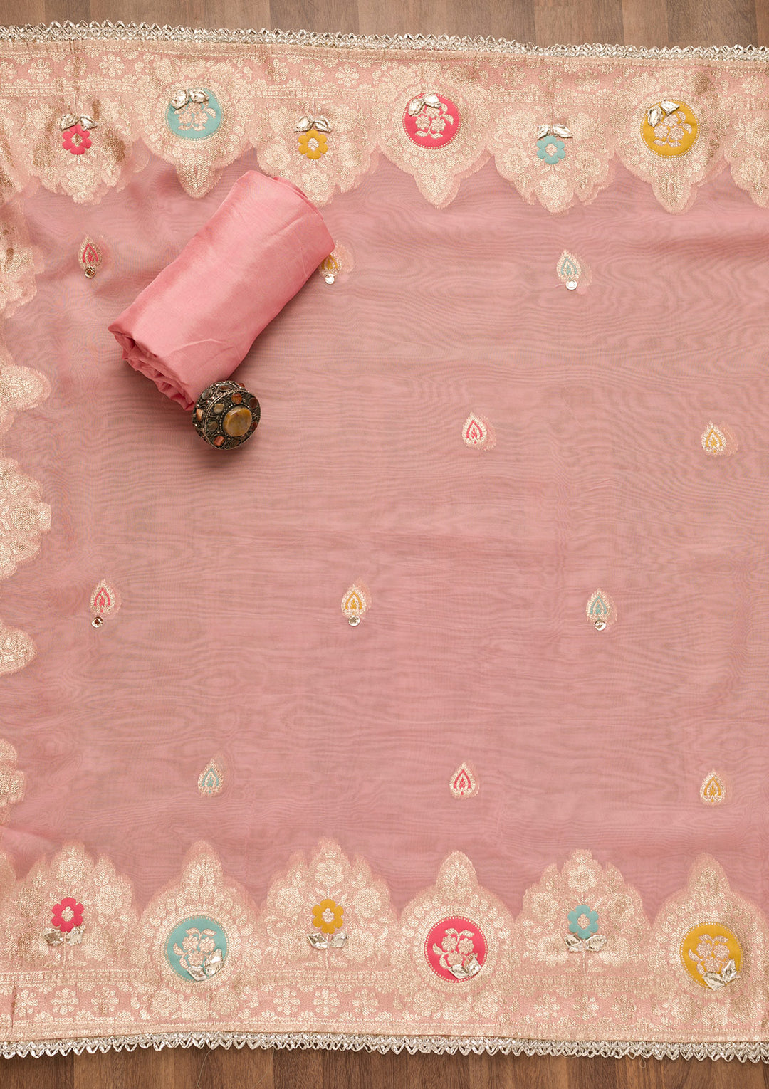 Pink Gotapatti Organza Unstitched Salwar Suit