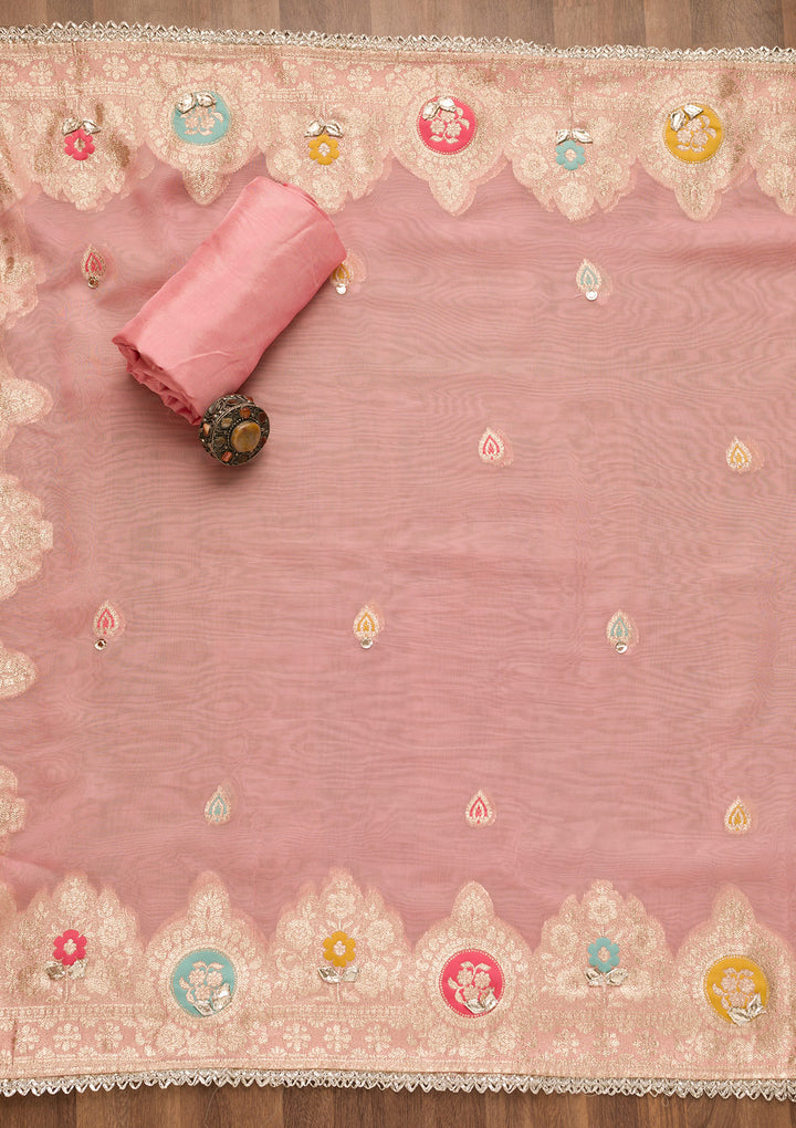 Pink Gotapatti Organza Unstitched Salwar Suit