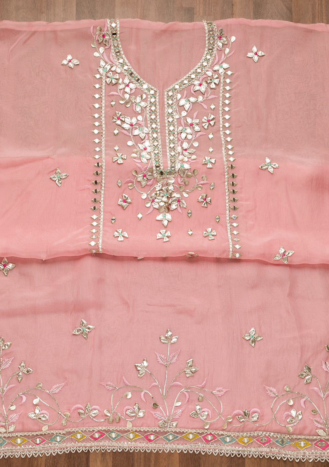 Pink Gotapatti Organza Unstitched Salwar Suit