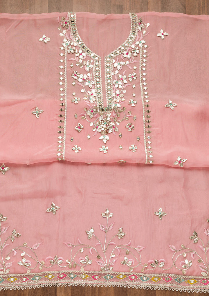 Pink Gotapatti Organza Unstitched Salwar Suit