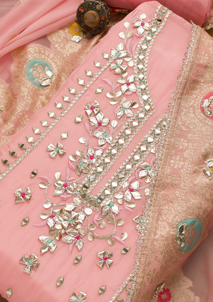 Pink Gotapatti Organza Unstitched Salwar Suit