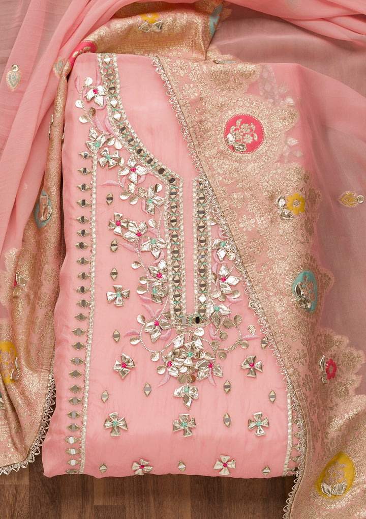 Pink Gotapatti Organza Unstitched Salwar Suit