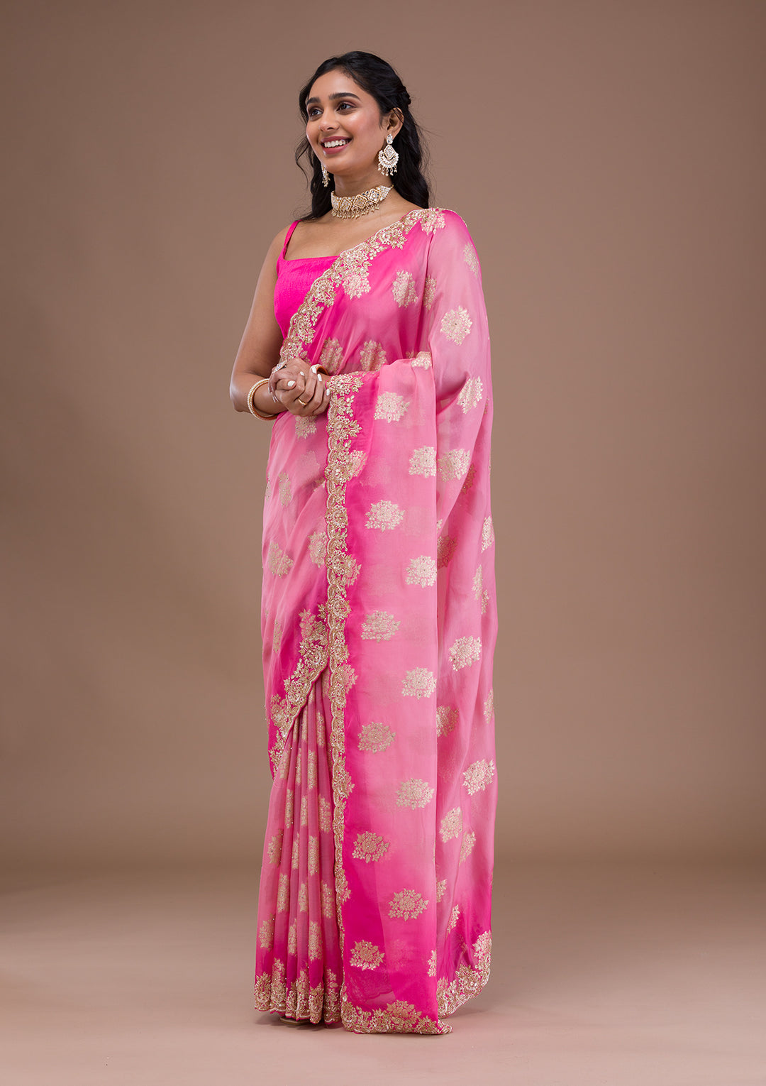 Pink Ombre Organza Saree
