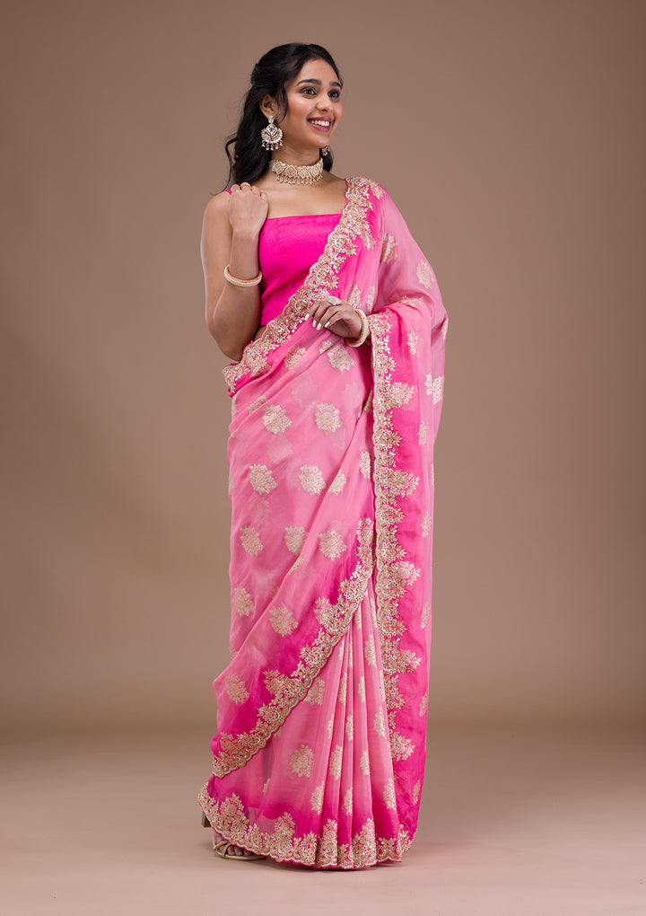 Pink Ombre Organza Saree