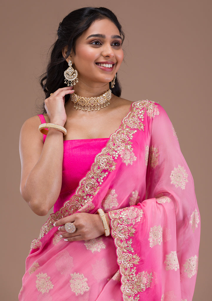 Pink Ombre Organza Saree