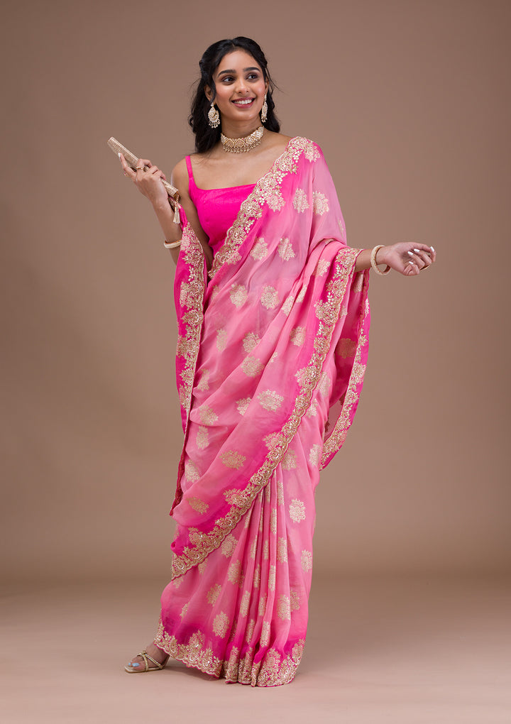 Pink Ombre Organza Saree