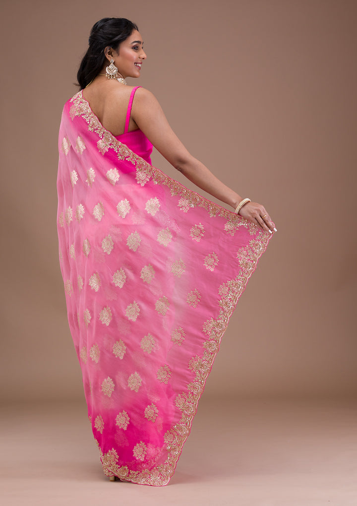 Pink Ombre Organza Saree