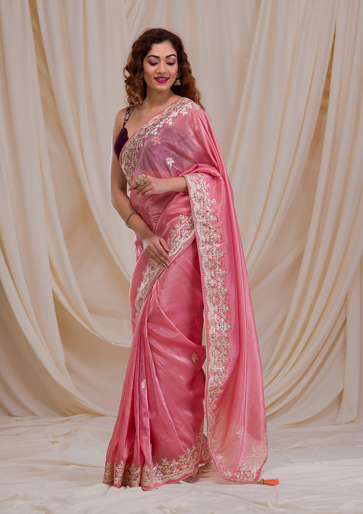 Pink Gotapatti Tissue Saree-Koskii