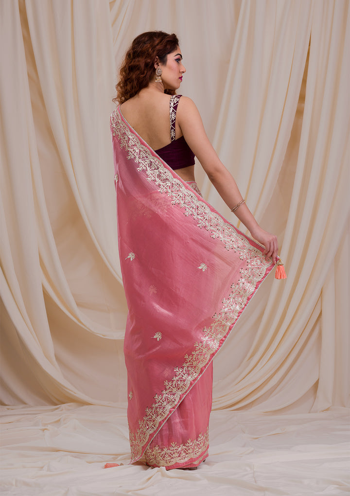 Pink Gotapatti Organza Saree