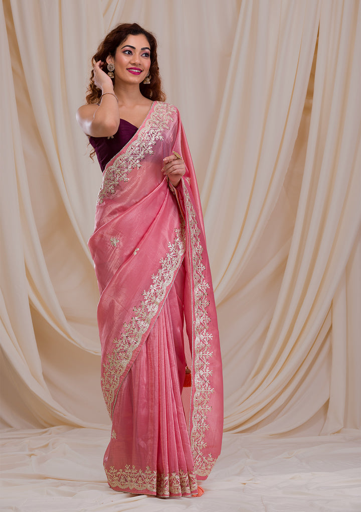 Pink Gotapatti Organza Saree