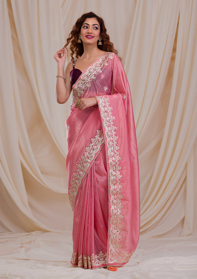 Pink Gotapatti Organza Saree