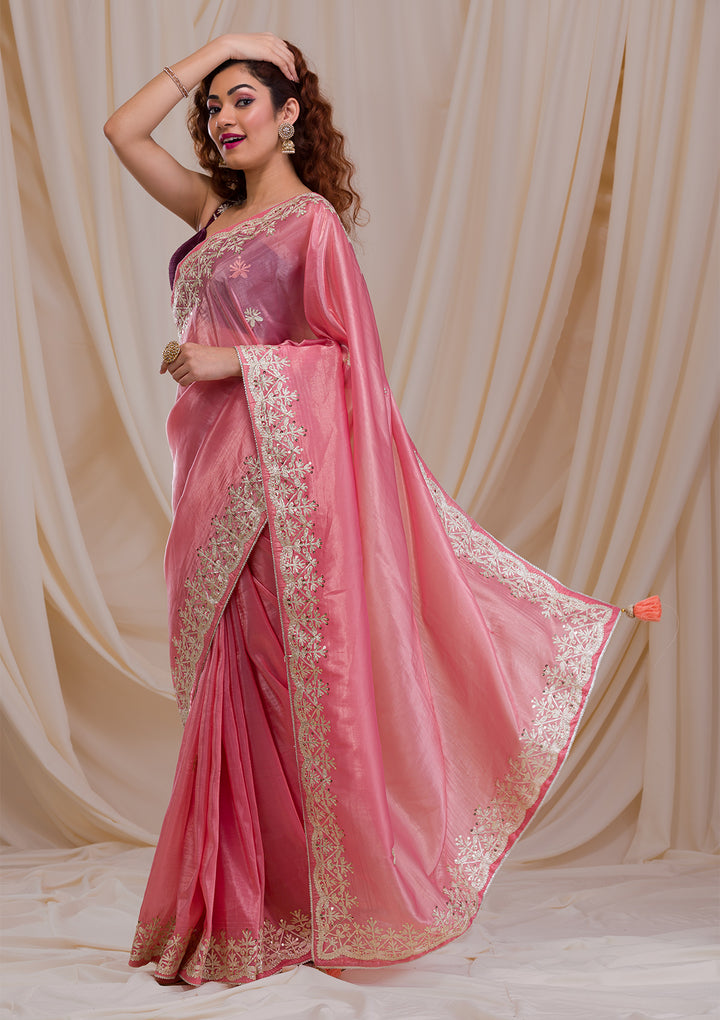 Pink Gotapatti Organza Saree