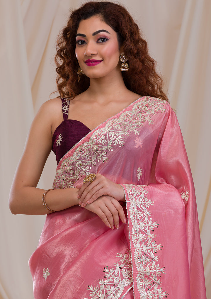 Pink Gotapatti Organza Saree