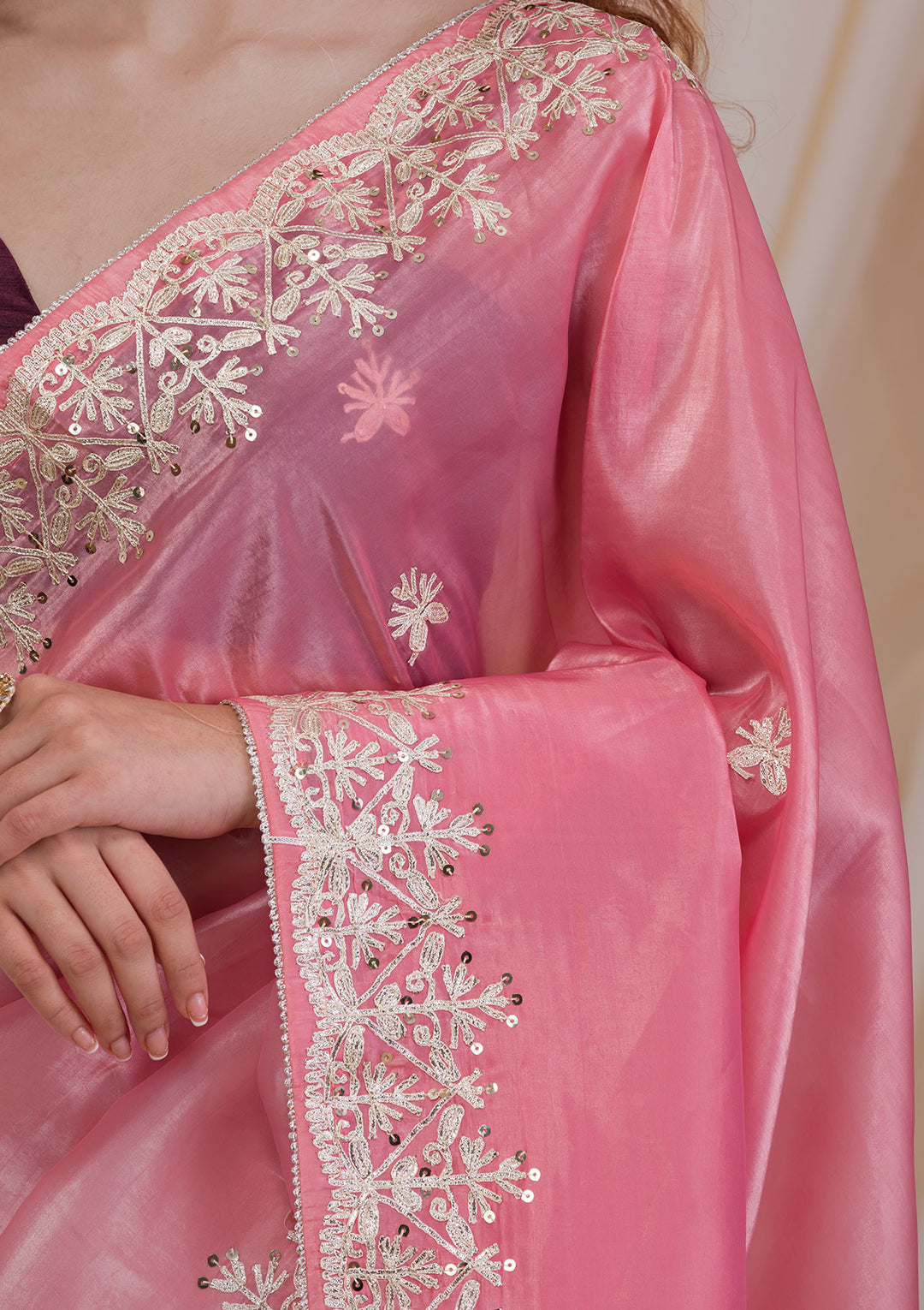Pink Gotapatti Organza Saree
