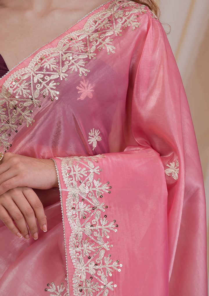 Pink Gotapatti Organza Saree