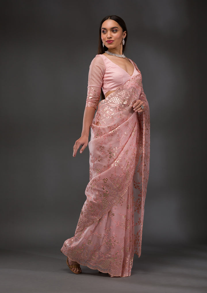 Pink Gotapatti Organza Saree
