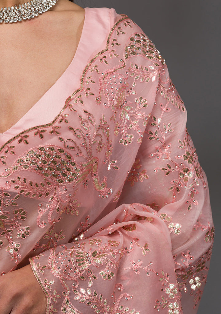 Pink Gotapatti Organza Saree