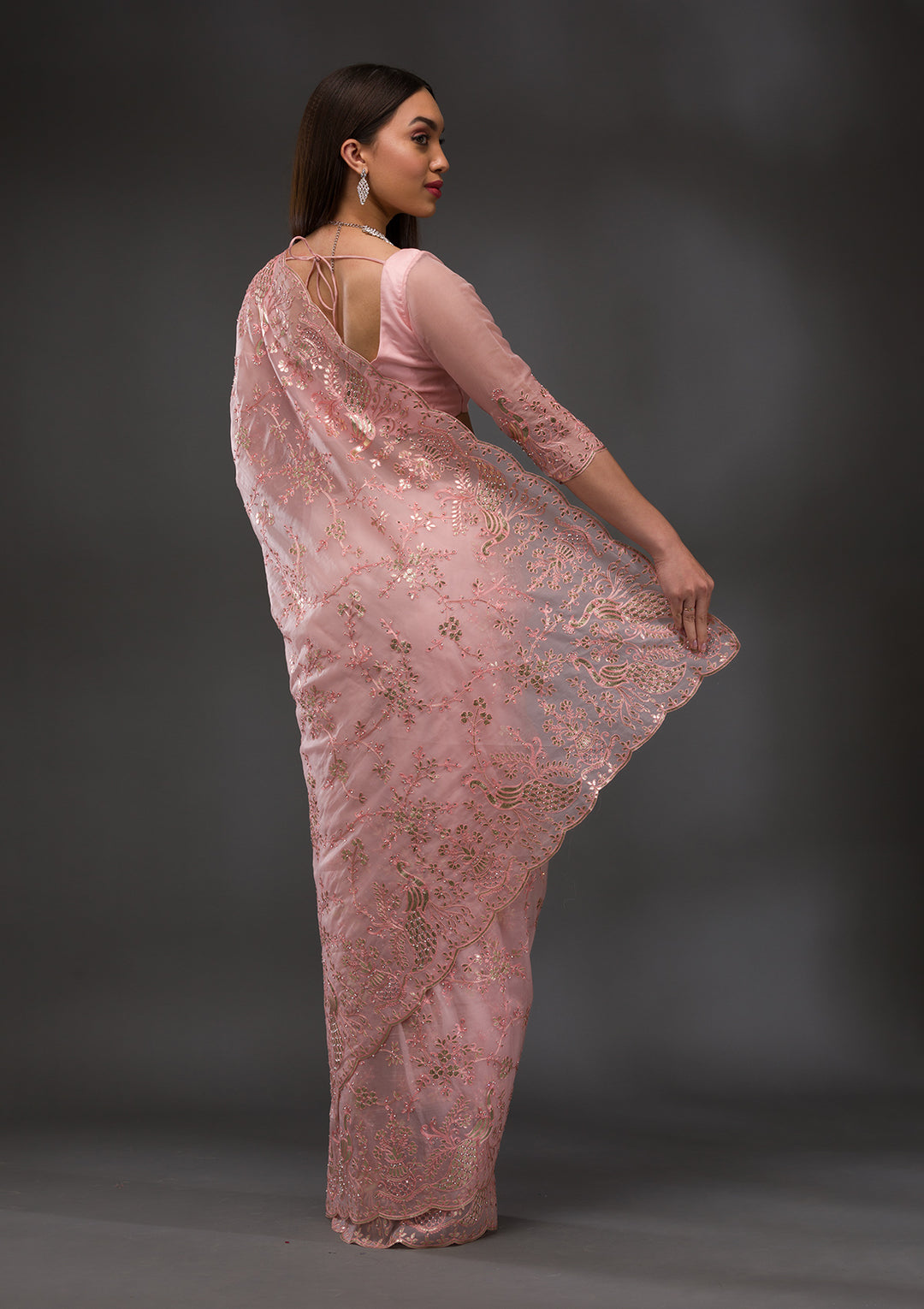 Pink Gotapatti Organza Saree