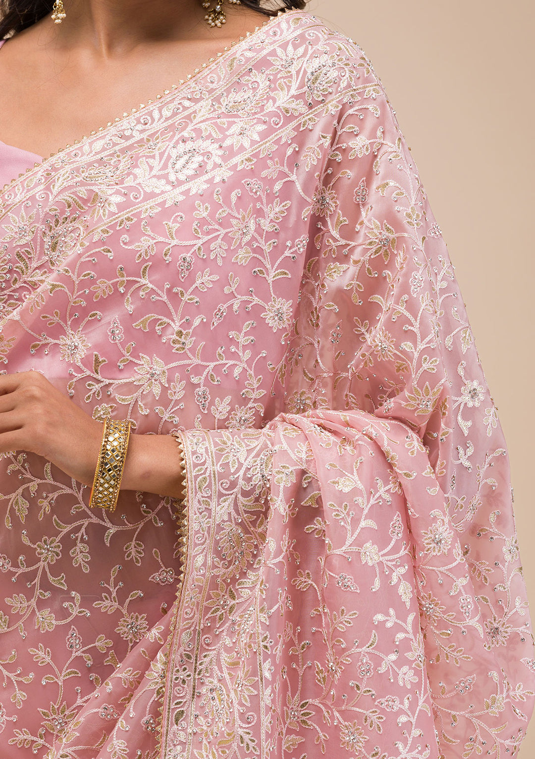 Pink Gotapatti Tissue Saree