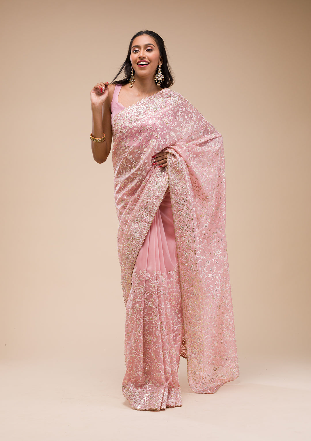 Pink Gotapatti Tissue Saree