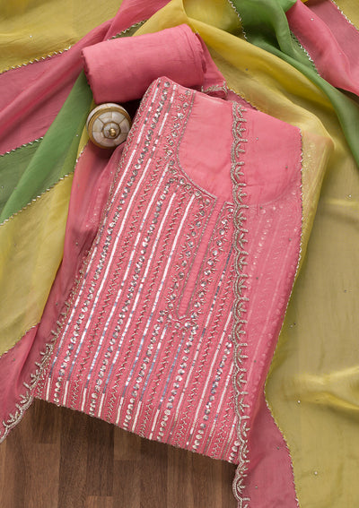 Pink Mirrorwork Georgette Unstitched Salwar Suit