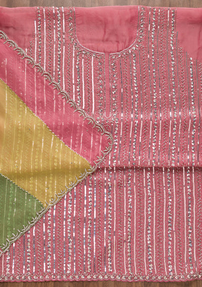 Pink Mirrorwork Georgette Unstitched Salwar Suit