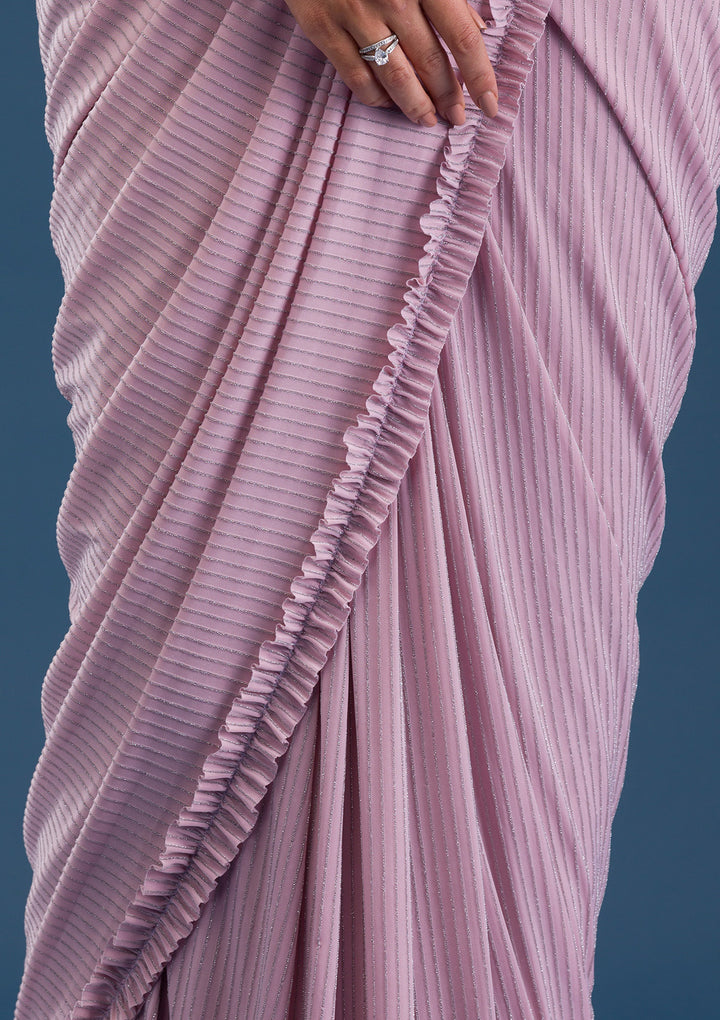 Pink Mirrorwork Lycra Readymade Saree