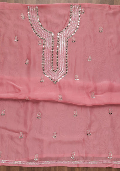 Pink Mirrorwork Semi Crepe Unstitched Salwar Suit
