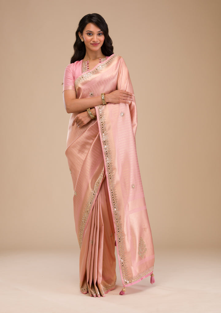 Pink Mirrorwork Soft Silk Saree