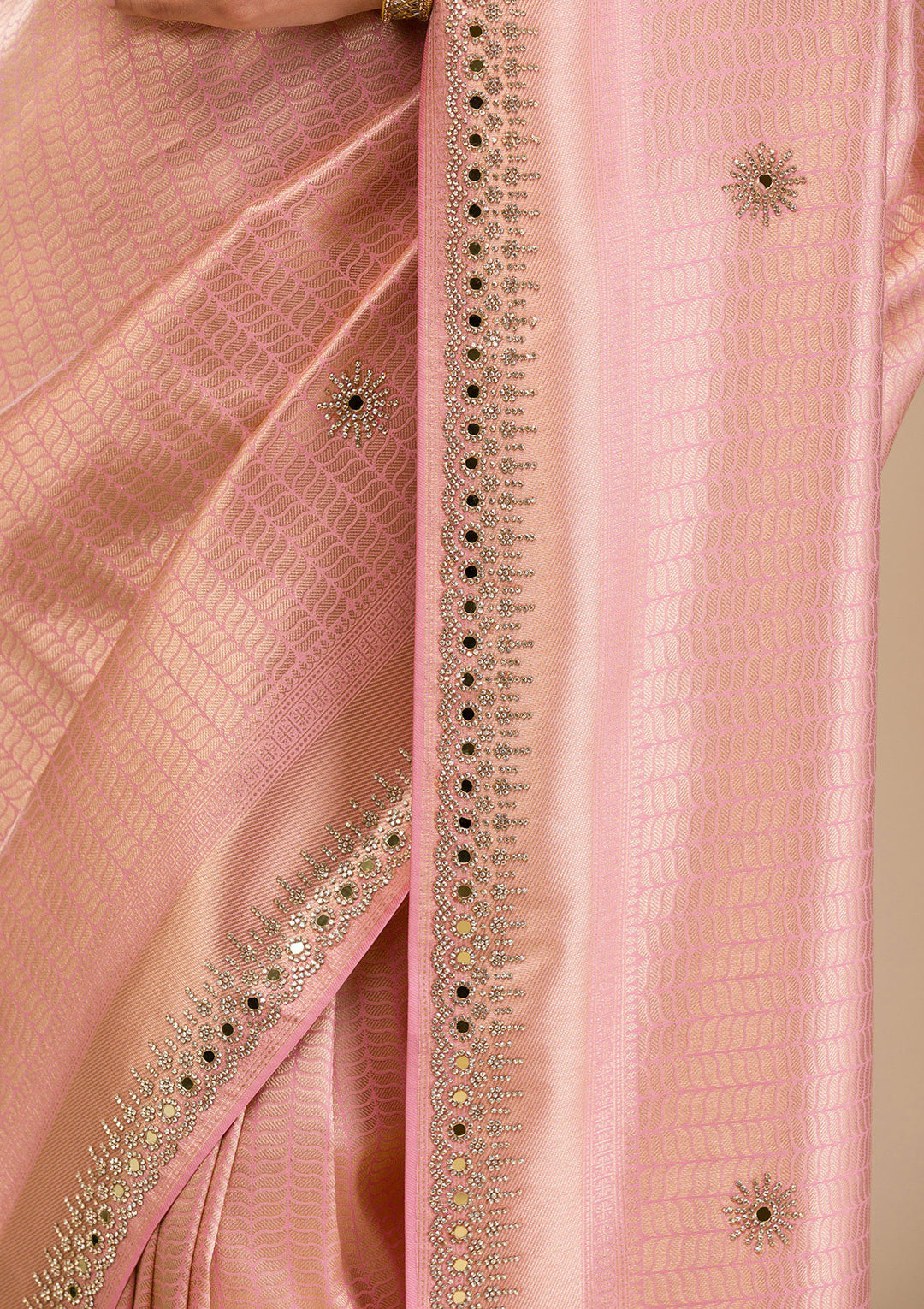 Pink Mirrorwork Soft Silk Saree
