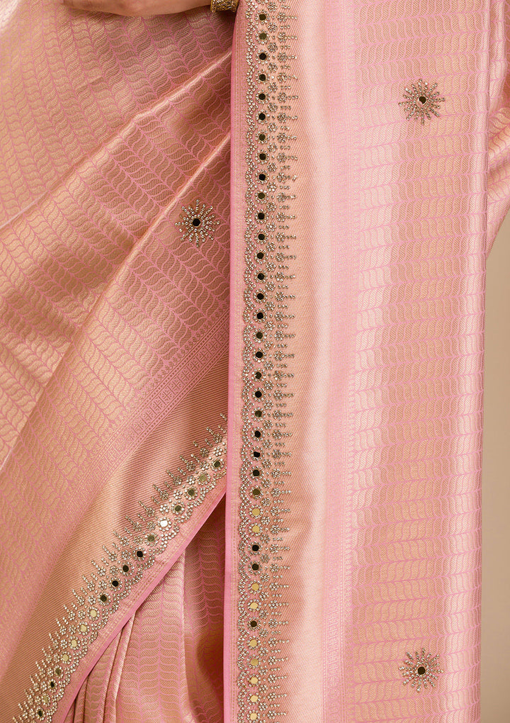 Pink Mirrorwork Soft Silk Saree