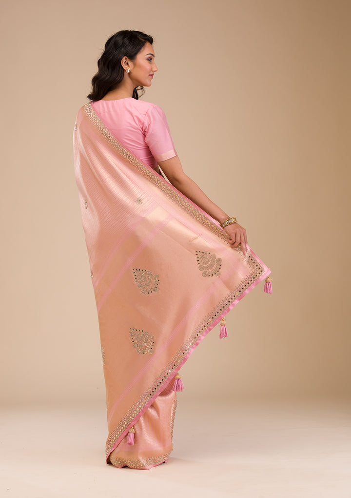 Pink Mirrorwork Soft Silk Saree