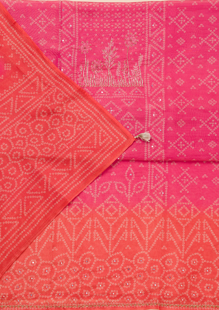Pink Mirrorwork Tissue Unstitched Salwar Suit