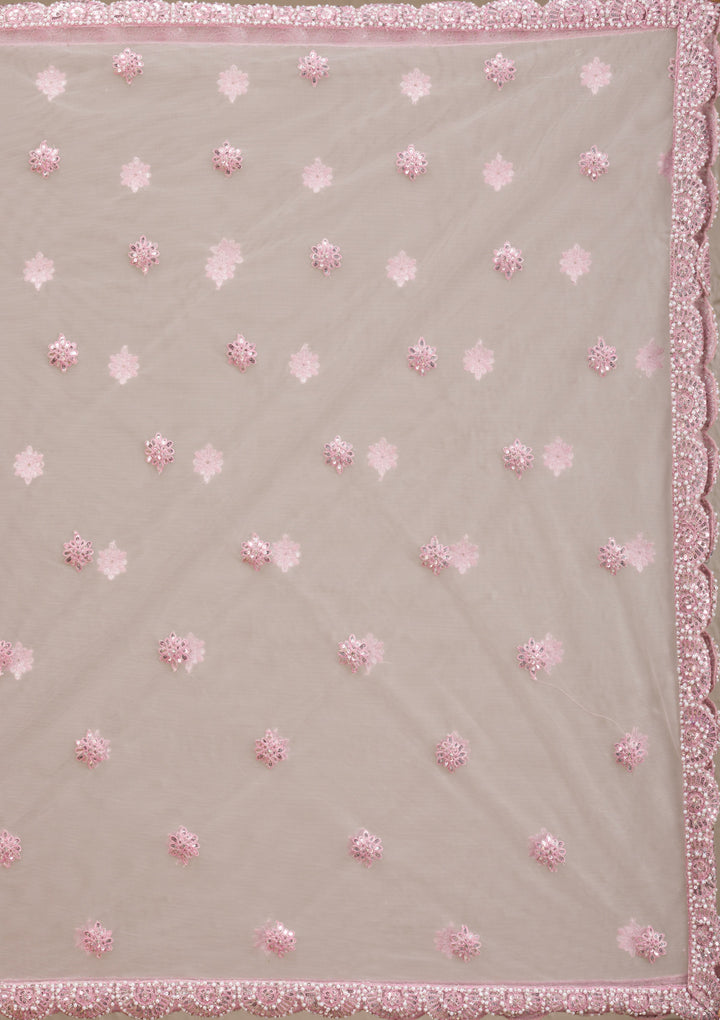 Pink Pearlwork Net Readymade Lehenga