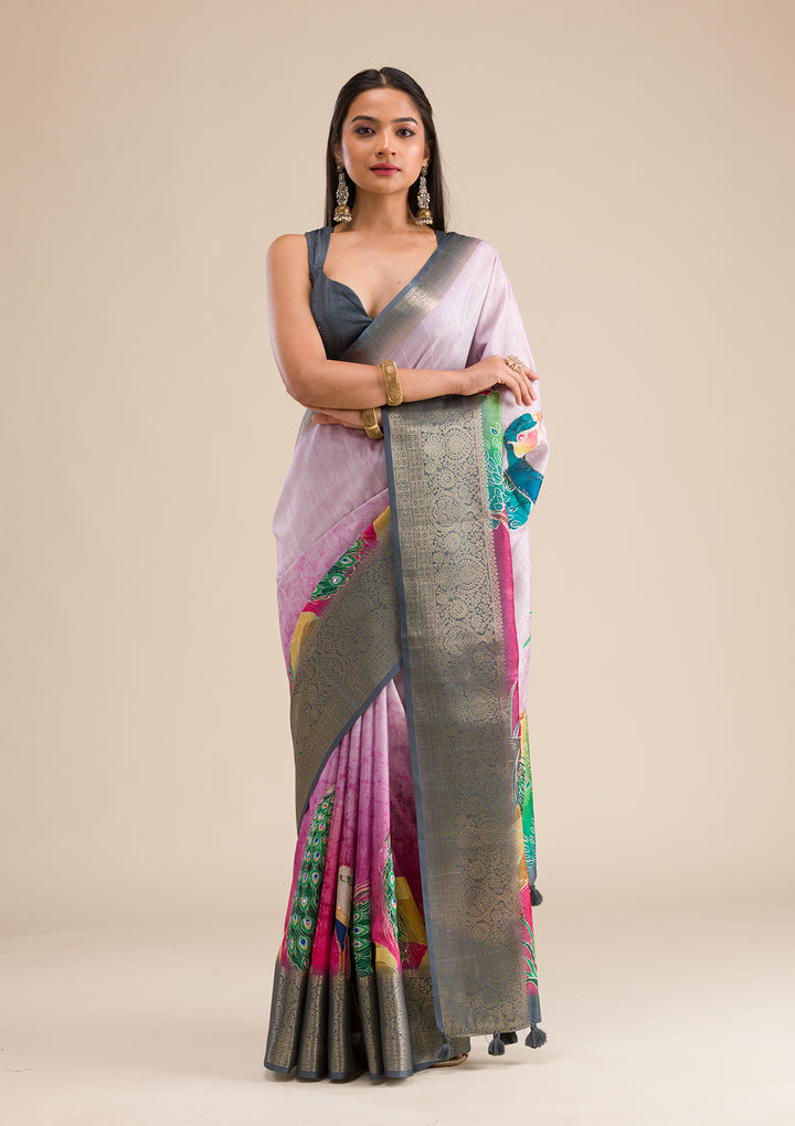 Pink Printed Art Silk Saree