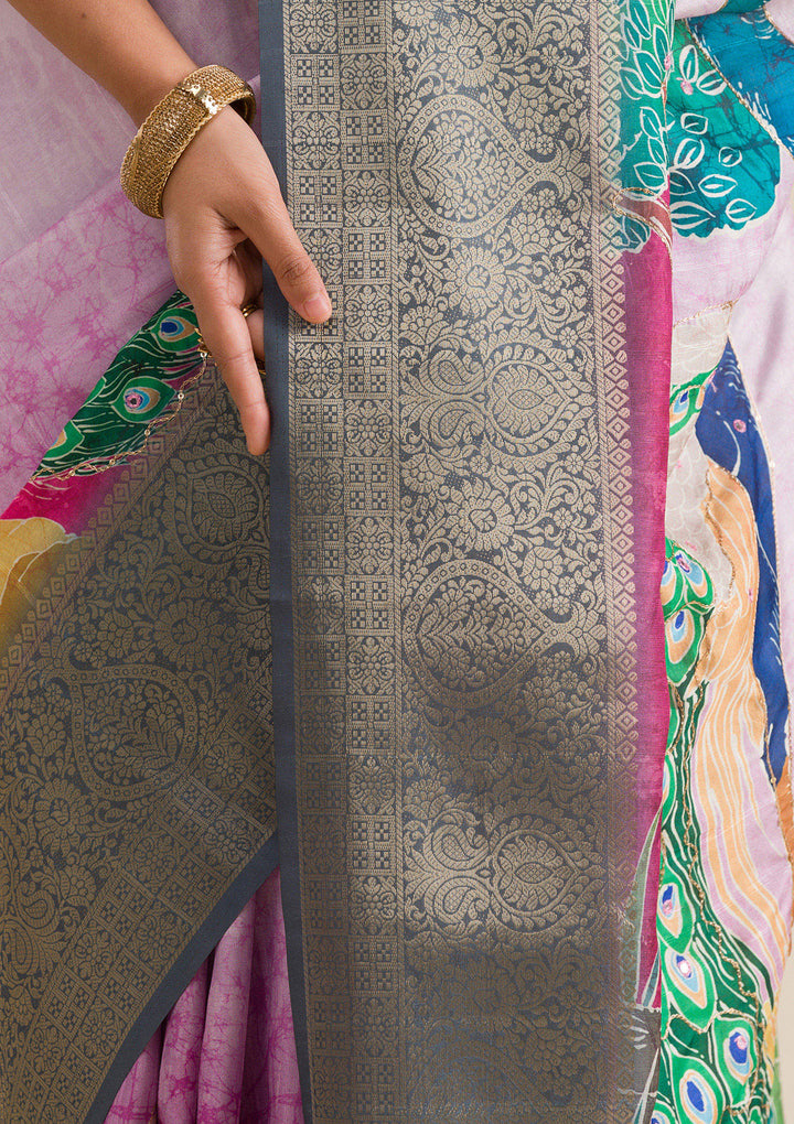 Pink Printed Art Silk Saree