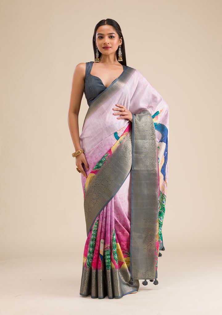 Pink Printed Art Silk Saree
