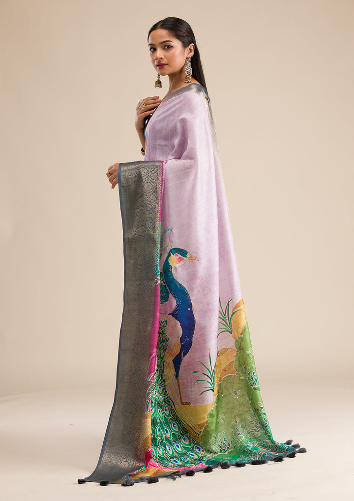 Pink Printed Art Silk Saree