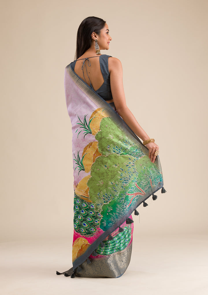 Pink Printed Art Silk Saree